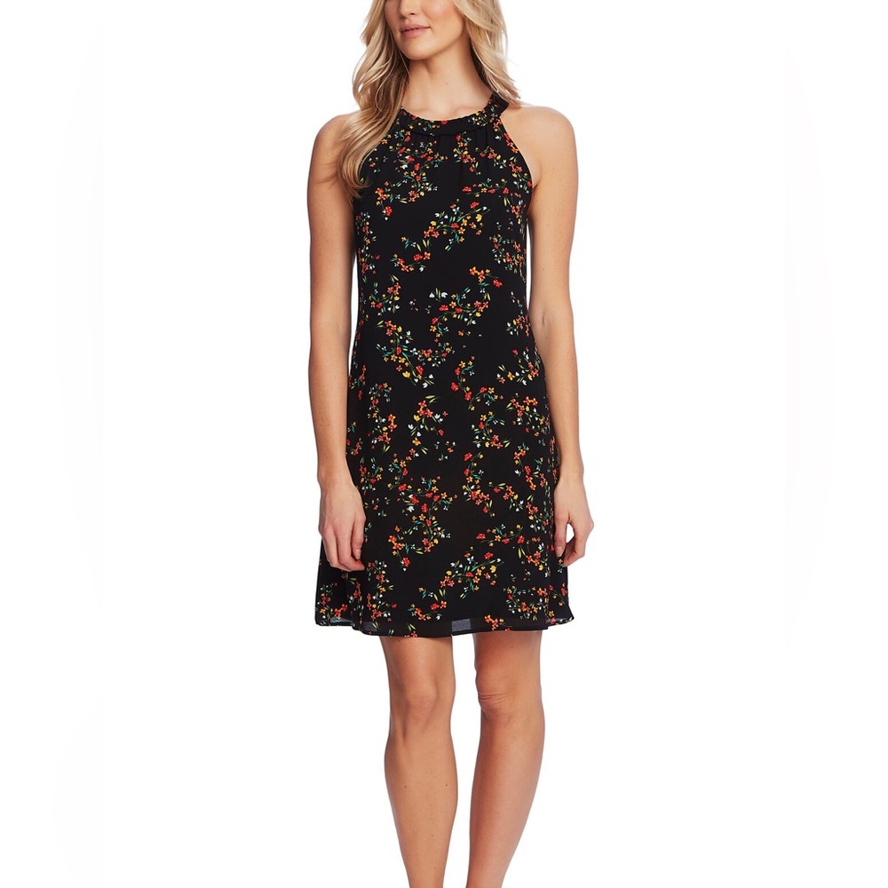 CeCe black floral sleeveless dress